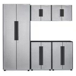 DALLAS LOCATION- NEW! Gladiator Flex 78in W x 75 in H x 19in D Pre-Assembled 24 Gauge Welded Steel 5-Piece Garage System in Silver Tread (2 SETS)