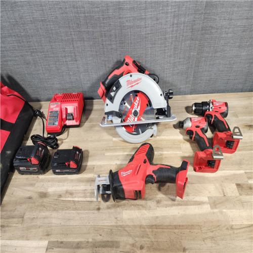HOUSTON LOCATION - AS-IS Milwaukee M18 18-Volt Lithium-Ion Brushless Cordless Combo Kit (4-Tool) with 2-Batteries, 1-Charger and Tool Bag