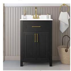 DALLAS LOCATION - Home Decorators Collection Beaufort 24 in. Single Sink Black Bath Vanity with White Engineered Stone Top (Assembled) 10 (UNITS)
