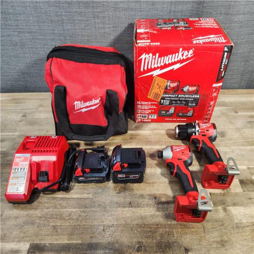 HOUSTON LOCATION - AS-IS M18 18-Volt Lithium-Ion Brushless Cordless Compact Hammer Drill/Impact Combo Kit (2-Tool) with (2) Batteries, Bag