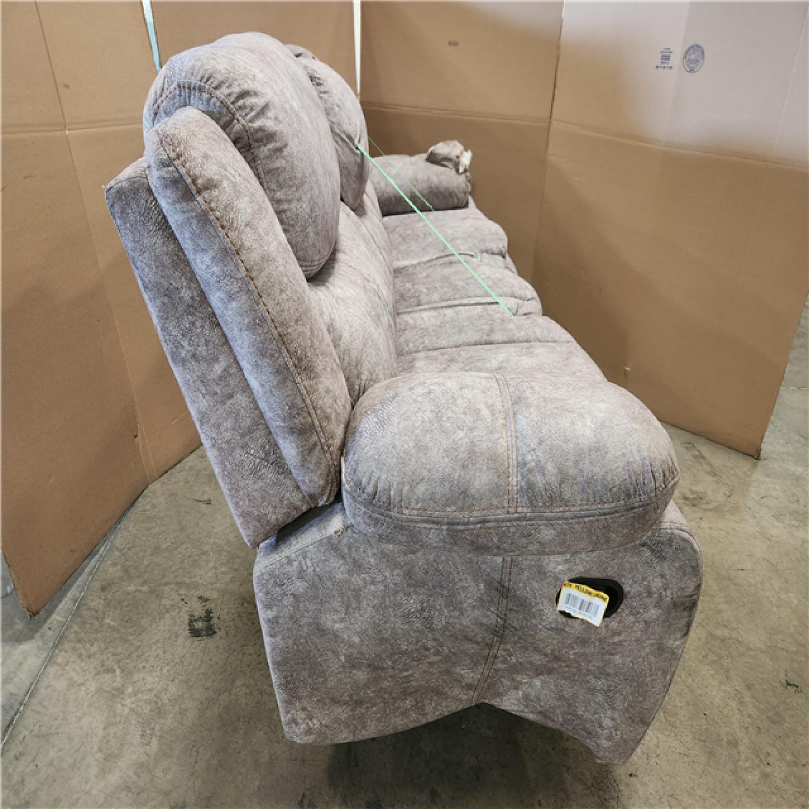 Phoenix AS-IS Lazzara Austin 87.5 in. W Straight Arm Microfiber Rectangle Manual Reclining Sofa in Brown