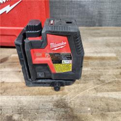 HOUSTON LOCATION - AS-IS Milwaukee Green 100 ft. Cross Line and Plumb Points Rechargeable Laser Level Kit
