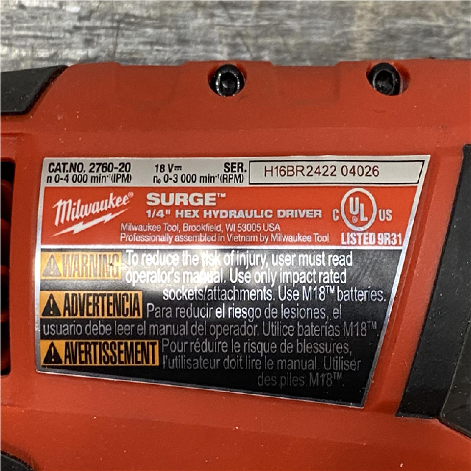 AS-IS Milwaukee FUEL SURGE 18V Lithium-Ion Brushless Cordless 1/4 in. Hex Impact Driver (Tool-Only)