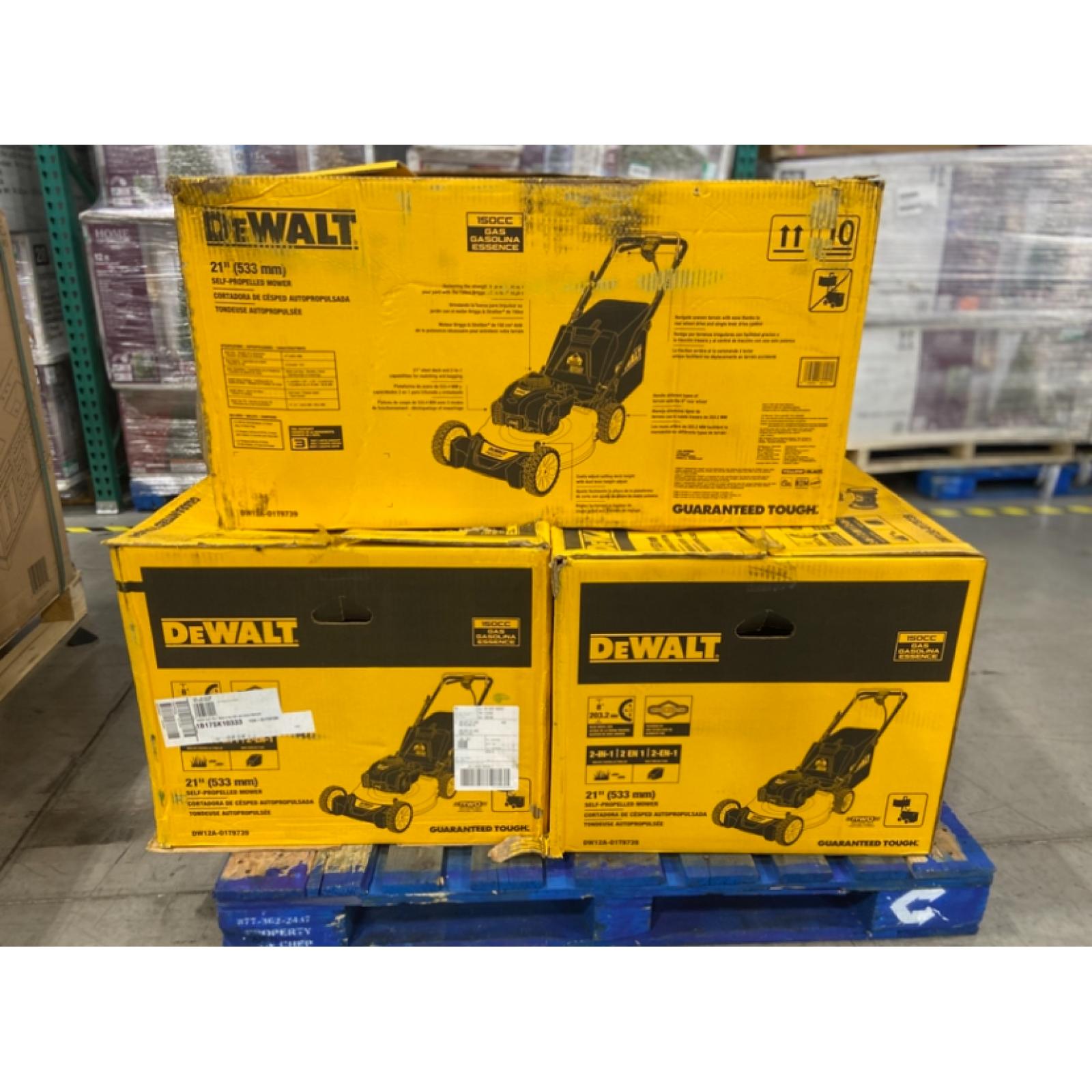 DALLAS LOCATION - DEWALT 21 in. 150cc Briggs and Stratton 625ex Engine Rear Wheel Drive 2-in-1 Gas Self Propelled Walk Behind Lawn Mower - 3 UNITS