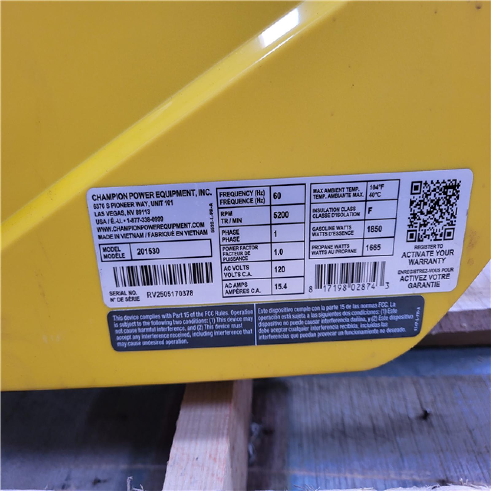 CALIFORNIA AS-IS NEW CHAMPION DUAL FUEL 2500 STARTING WATT/ 1850 RUNNING WATT INVERTER GENERATOR