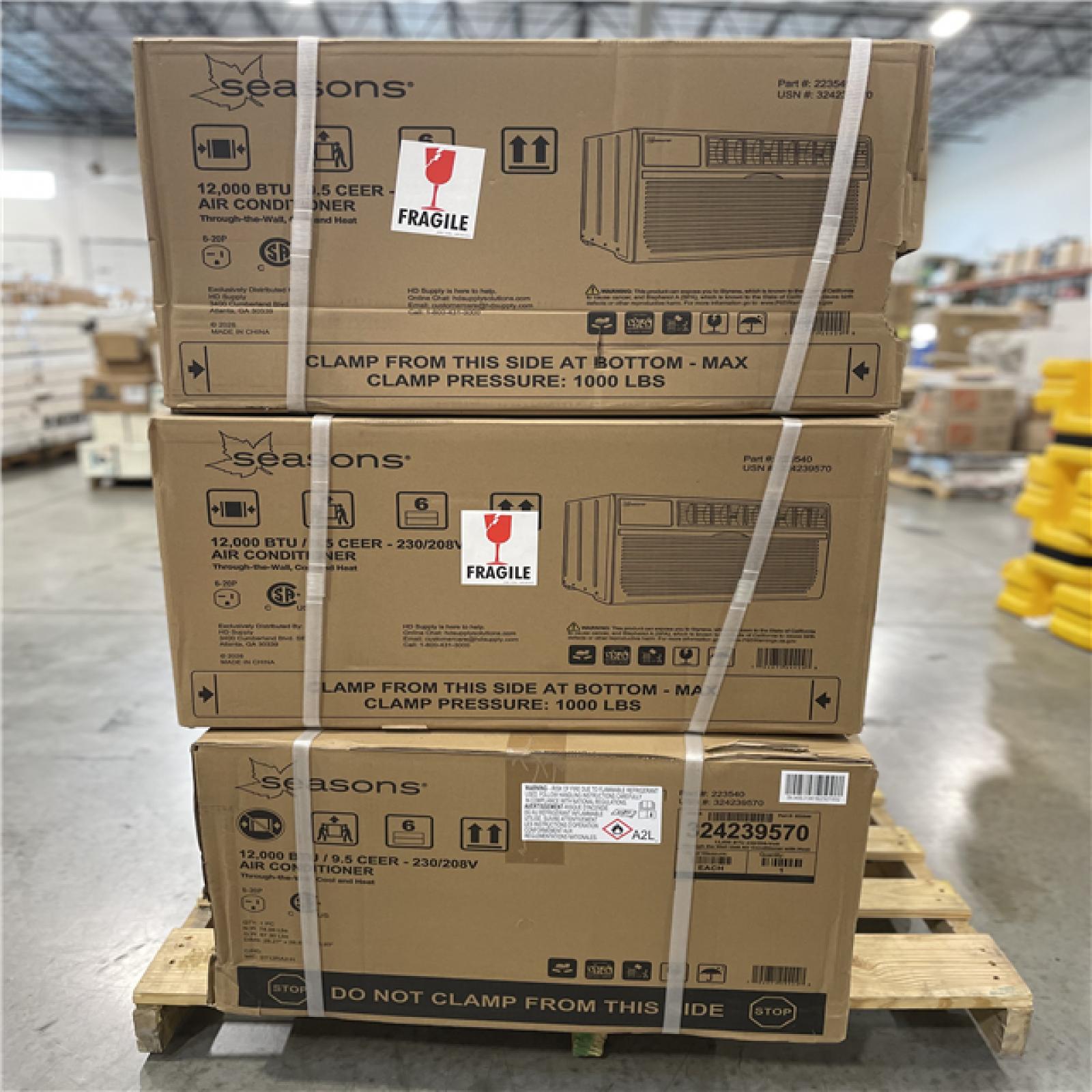 DALLAS LOCATION- Seasons 12 000 BTU 9.5 CEER Air Conditioner PALLET (6 UNITS)