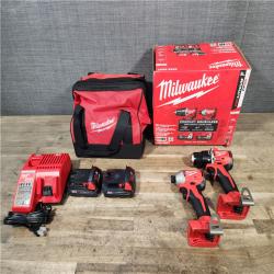 HOUSTON LOCATION - AS-IS Milwaukee M18 18V Lithium-Ion Brushless Cordless Compact Drill/Impact Combo Kit (2-Tool) W/(2) 2.0 Ah Batteries  Charger & Bag