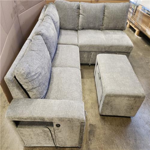 Phoenix 4-Piece L Shape Electric Sectional Sofa Grey with Ottoman