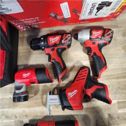 HOUSTON LOCATION - AS-IS (APPEARS LIKE NEW) MILWAUKEE M12 12V Lithium-Ion Cordless Combo Kit (5-Tool) with Two 1.5Ah Batteries, Charger & Tool Bag