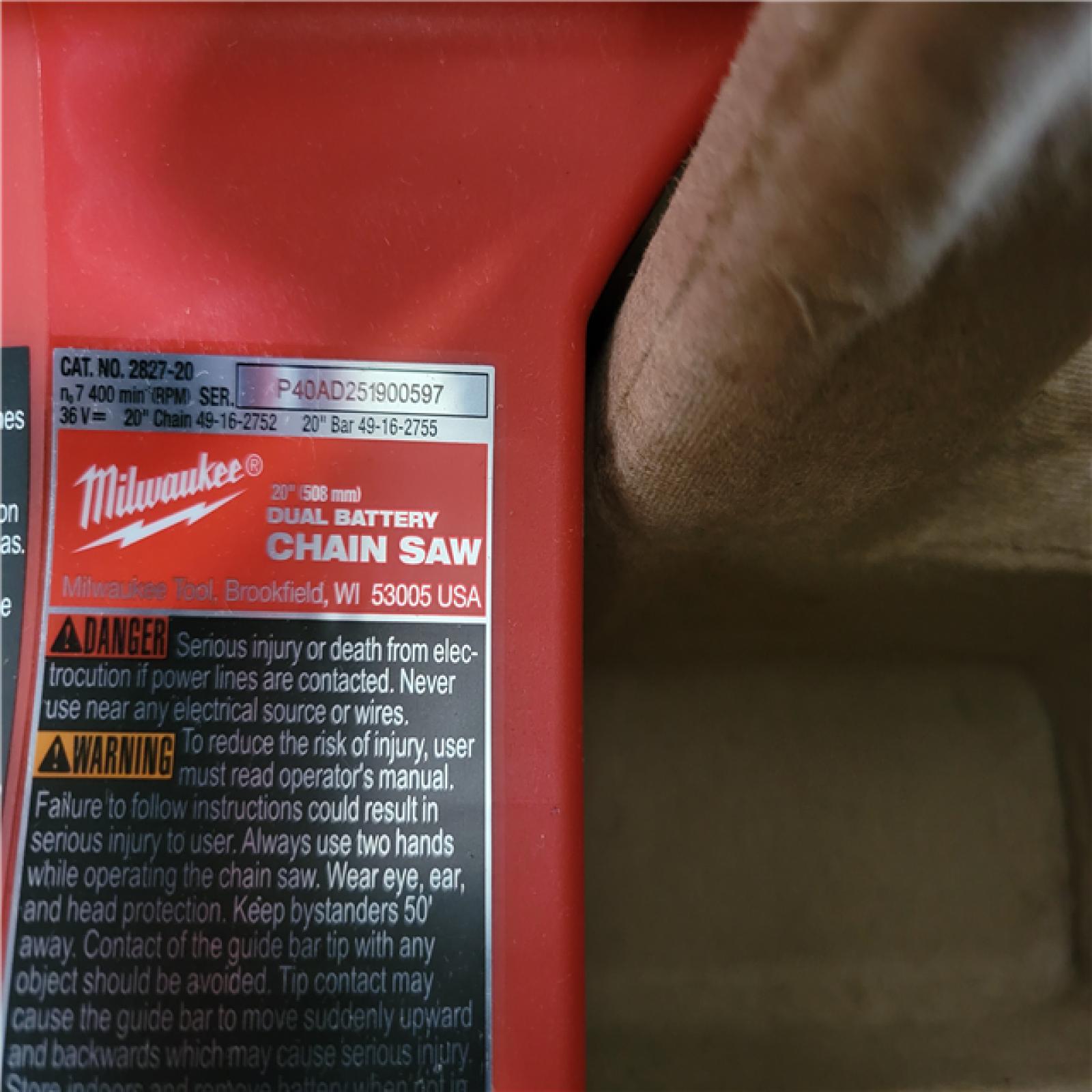 California NEW Milwaukee 20 Dual Battery Chainsaw Kit  Includes (2) Batteries & Charger