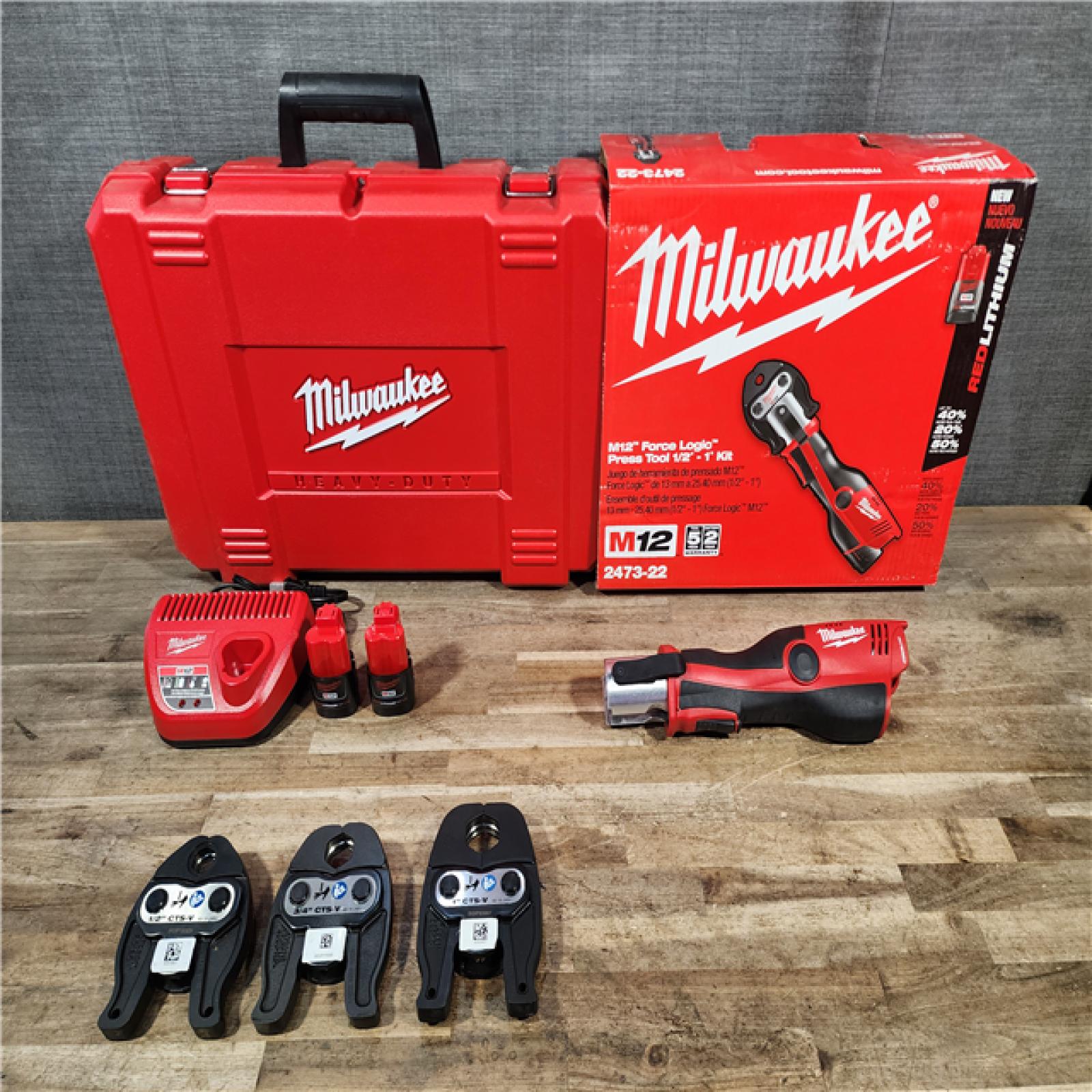 HOUSTON LOCATION - AS-IS (APPEARS LIKE NEW) M12 12-Volt Lithium-Ion Force Logic Cordless Press Tool Kit (3 Jaws Included) with Two 1.5 Ah Battery and Hard Case