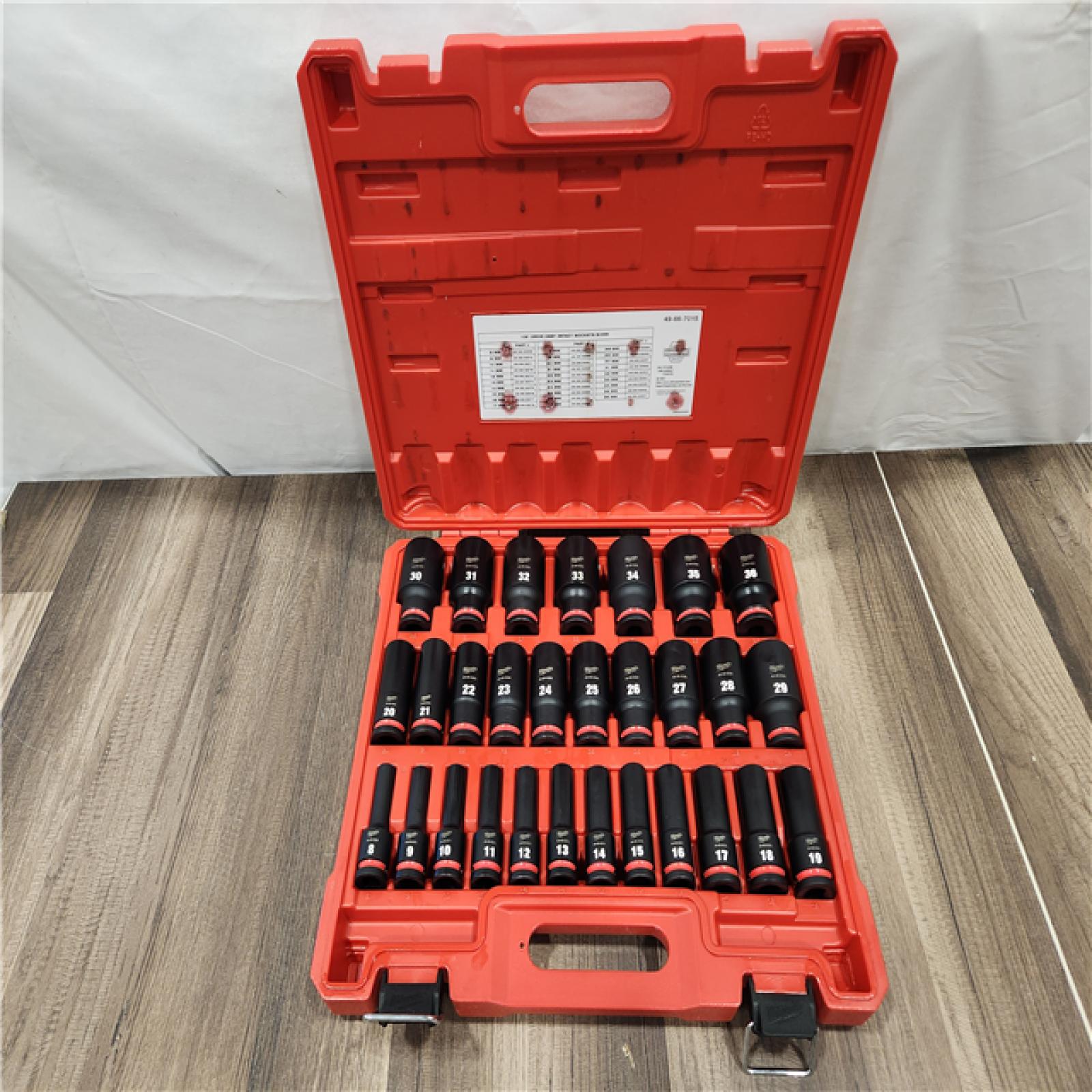 AS-IS- Milwaukee Impact Socket Set 1/2  Drive Metric 6 Point Forged Impact Steel 29-Pc