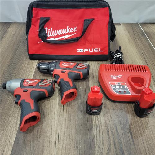 Milwaukee 2494-22 M12 Cordless Combination 3/8  Drill / Driver and 1/4  Hex Impact Driver Dual Power Tool Kit (2 Lithium Ion Batteries  Charger