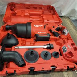 AS-IS  Milwaukee M12 12-Volt Lithium-Ion Cordless Drain Cleaning Airsnake Air Gun Kit with (1) 2.0Ah Battery, Toilet Attachments