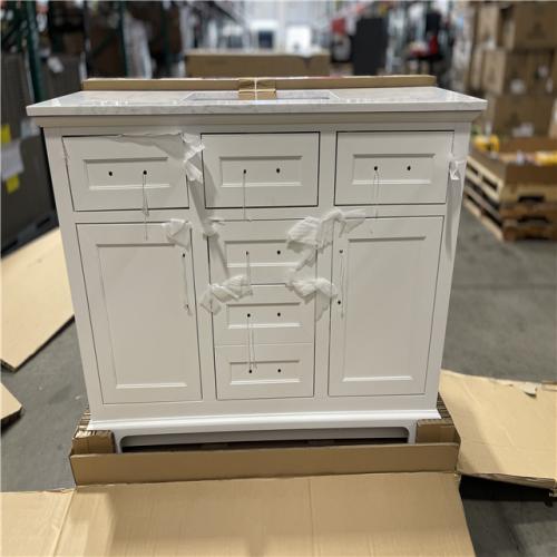 DALLAS LOCATION - Home Decorators Collection Doveton 48 in. Single Sink Freestanding Weathered Tan Bath Vanity with White Engineered Marble Top (Assembled)