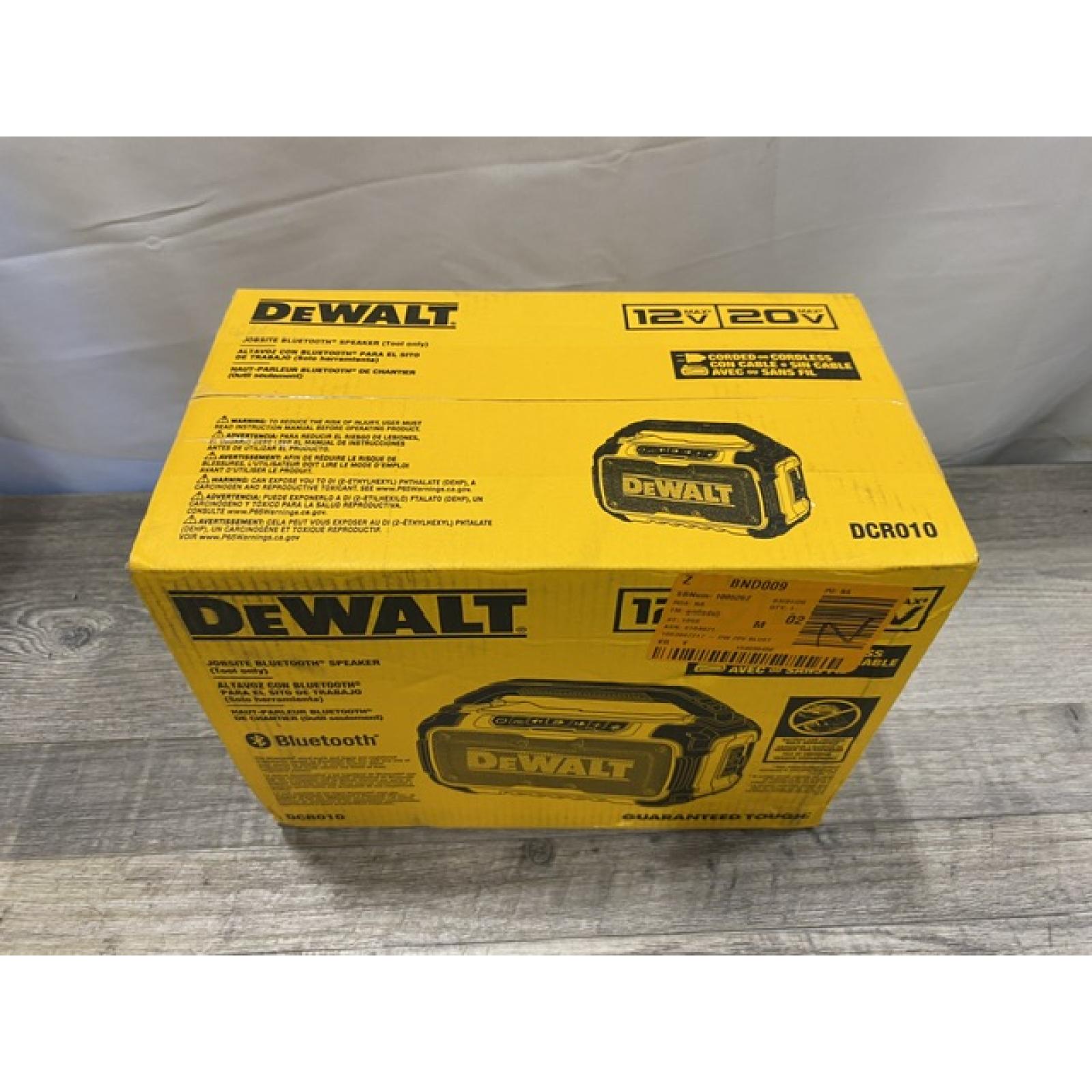 NEW - DEWALT 20V MAX Cordless Bluetooth Speaker (Tool Only)