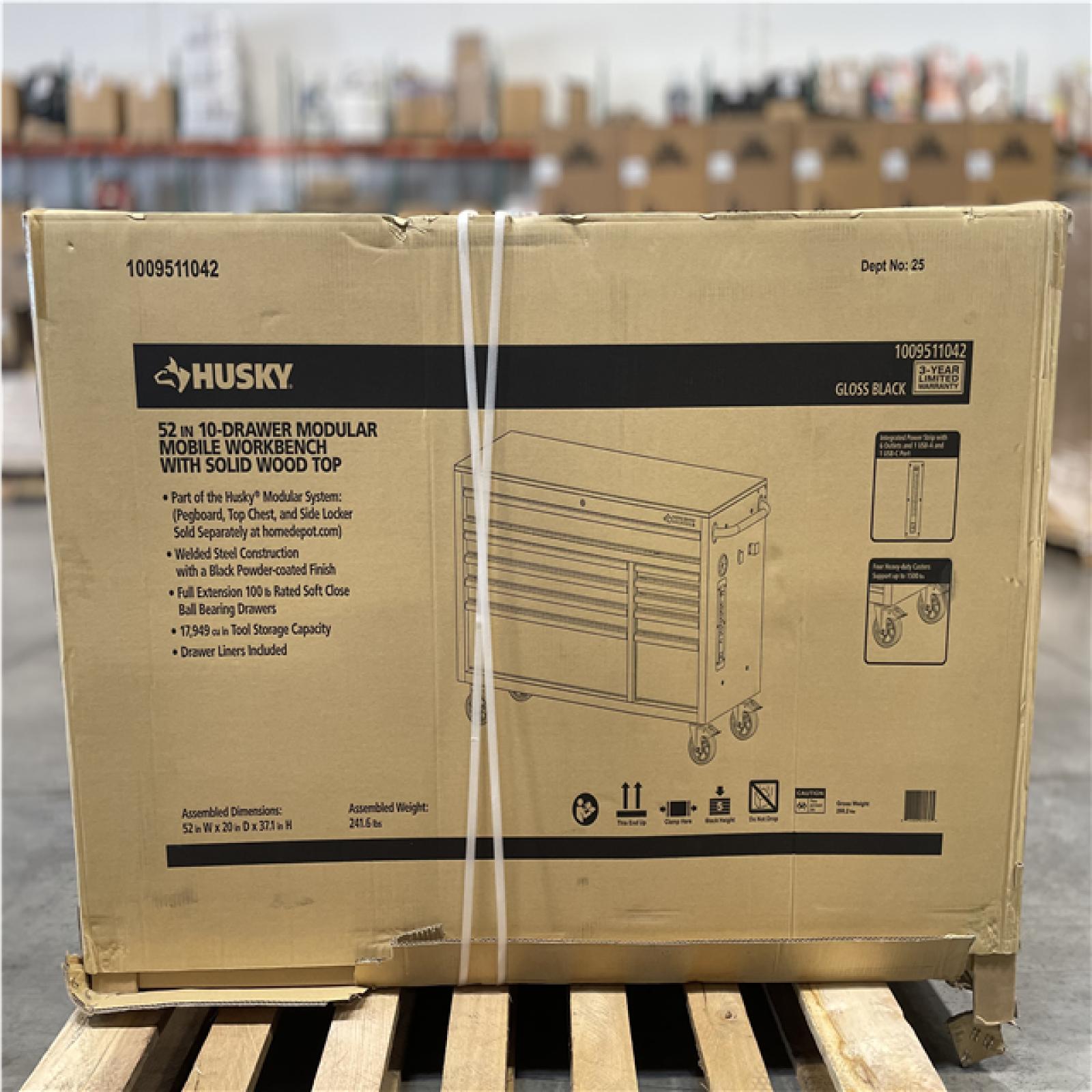 DALLAS LOCATION- AS-IS HUSKY 52 in. W x 20 in. D 10-Drawer Black Mobile Workbench Cabinet