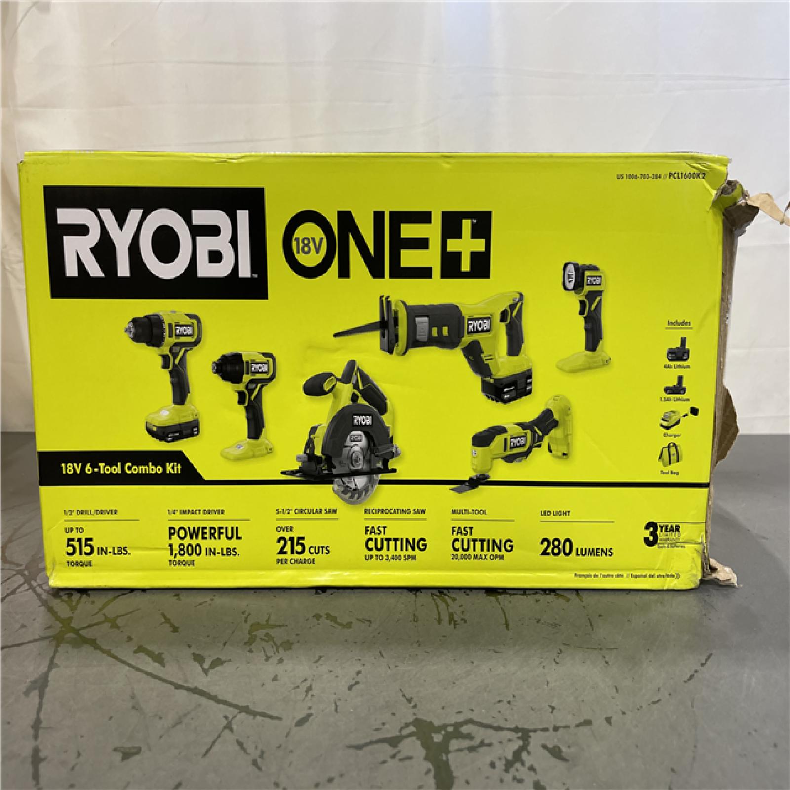 NEW! - RYOBI ONE+ 18V Cordless 6-Tool Combo Kit with 1.5 Ah Battery  4.0 Ah Battery  and Charger