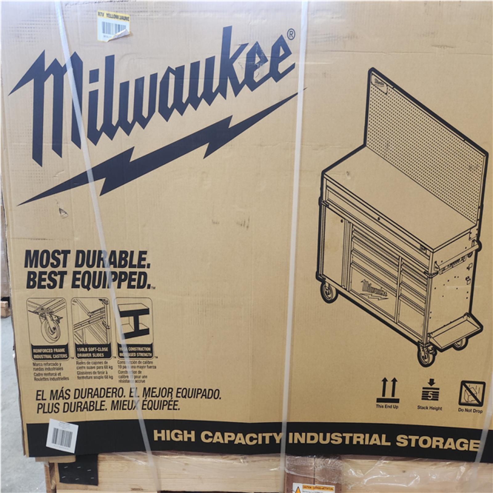 Phoenix NEW Milwaukee High Capacity 61 in. W x 22.1 in D 11-Drawer Mobile Workbench Cabinet with Solid Wood Top and Pegboard