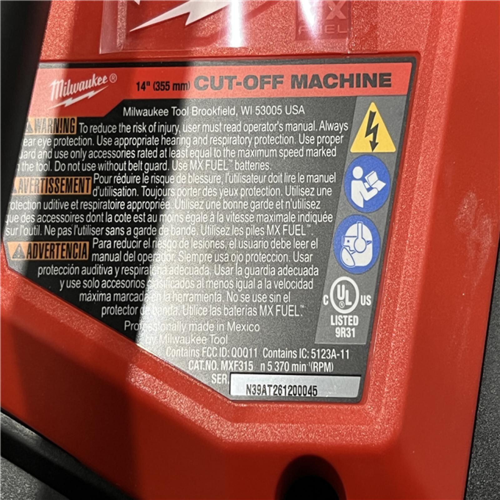 AS-IS Milwaukee MX FUEL Lithium-Ion 14 in. Cut-Off Saw with RAPIDSTOP Brake and Diamond Ultra Segmented Blade (Tool-Only)