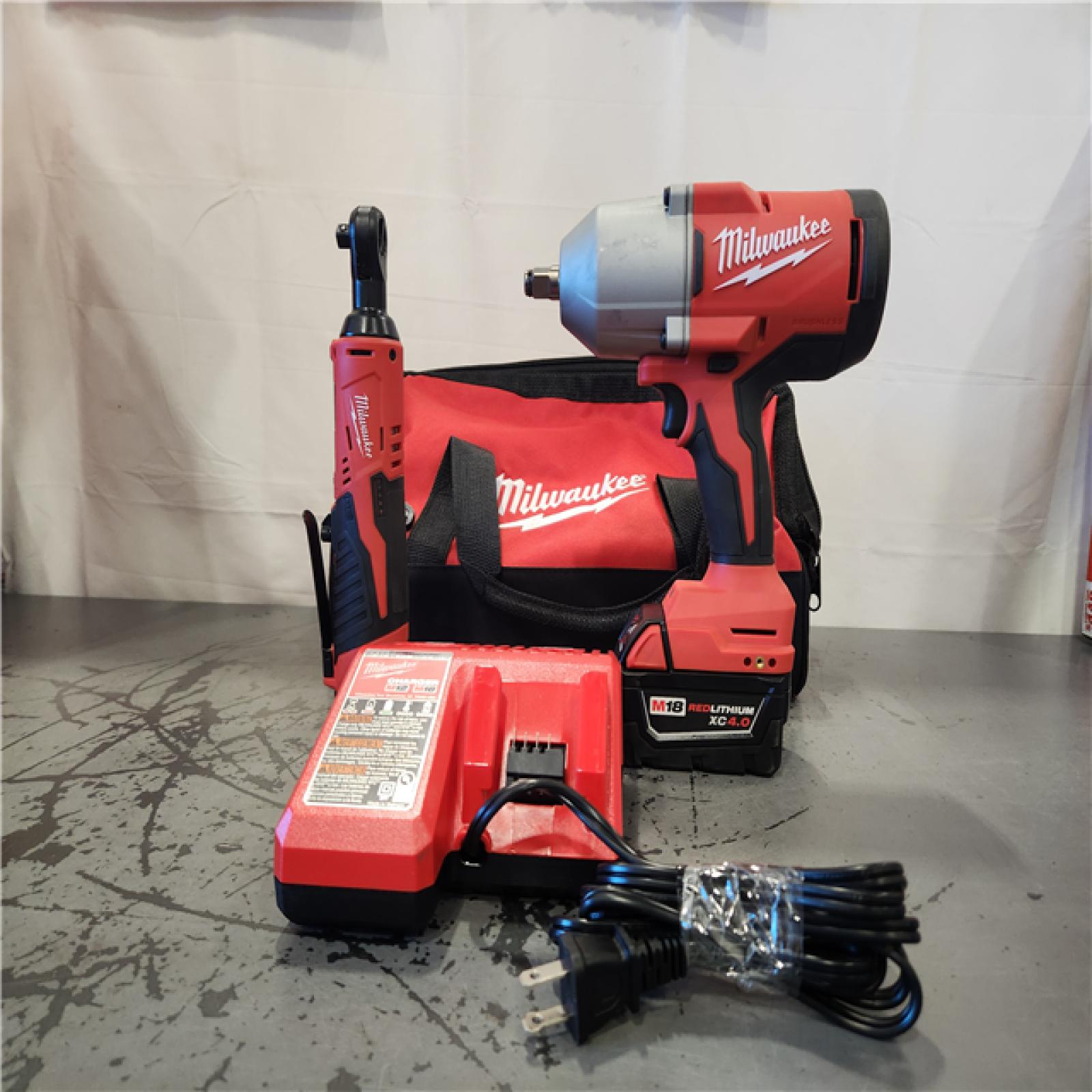 AS-IS- Milwaukee M12/M18 12/18V Lithium-Ion Cordless 3/8 in. Ratchet and 1/2 in.Combo Kit