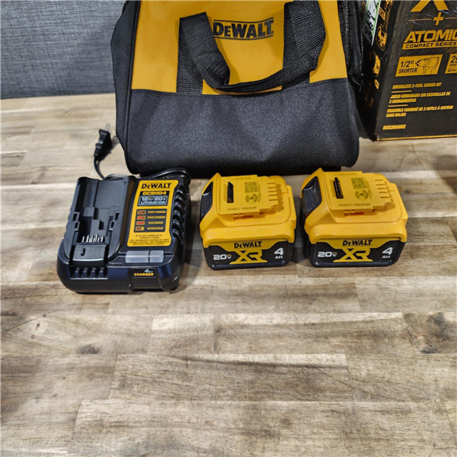 HOUSTON LOCATION - AS-IS DEWALT 20V MAX XR Hammer Drill and ATOMIC Impact Driver 2 Tool Cordless Combo Kit with (2) 4.0Ah Batteries, Charger, and Bag