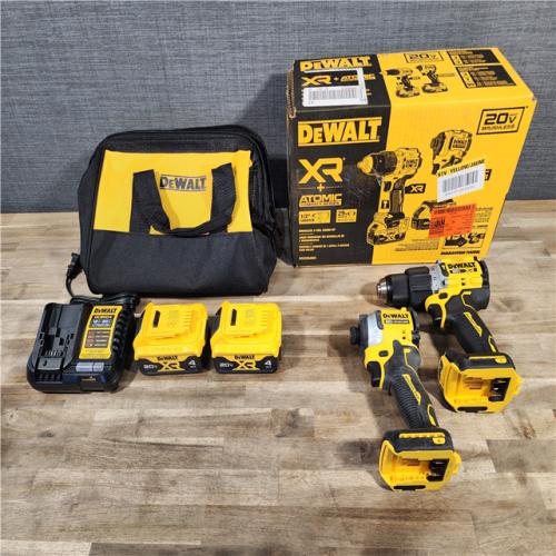 HOUSTON LOCATION - AS-IS DEWALT 20V MAX XR Hammer Drill and ATOMIC Impact Driver 2 Tool Cordless Combo Kit with (2) 4.0Ah Batteries, Charger, and Bag
