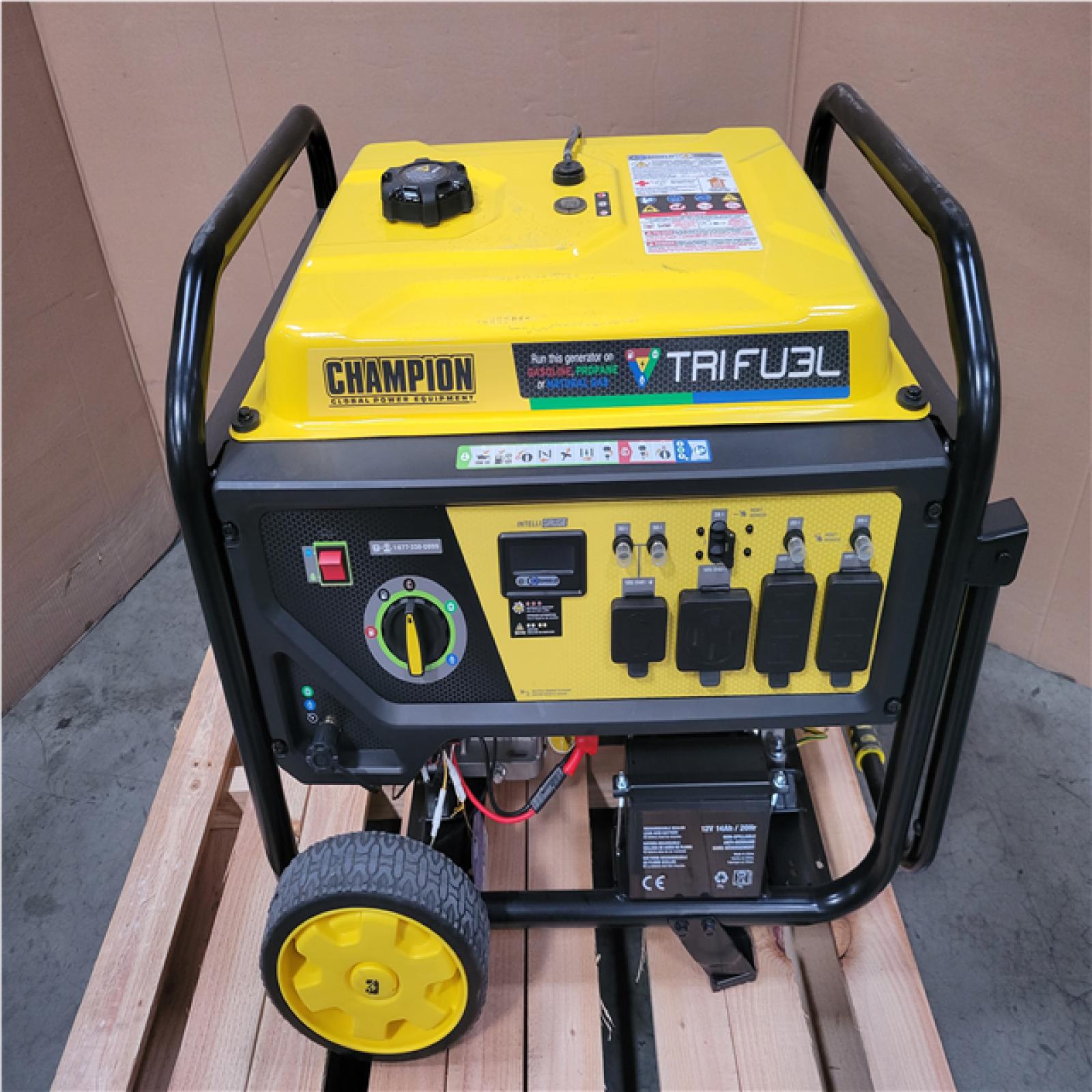 CALIFORNIA AS-IS CHAMPION 11 500/9 200-WATT ELETRIC START TRI FUEL PORTABLE GENERATOR