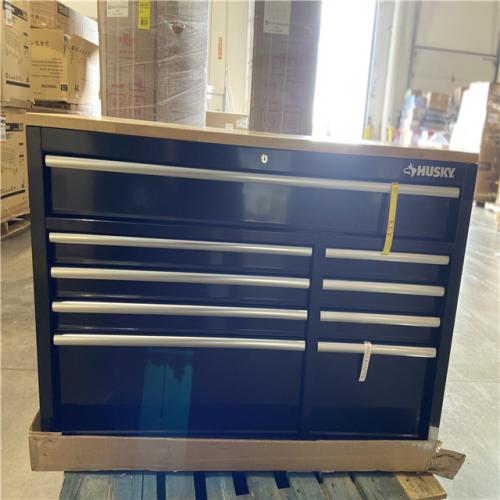 DALLAS LOCATION - Husky 52 in. W x 25 in. D Standard Duty 9-Drawer Mobile Workbench Tool Chest with Solid Wood Top in Gloss Black