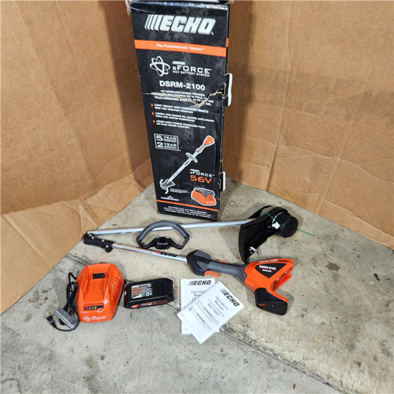 Houston location- AS-IS Echo EFORCE 56V 16 in. Brushless Cordless Battery String Trimmer with 2.5Ah Battery and Charger - DSRM-2100C1 Appears in new condition