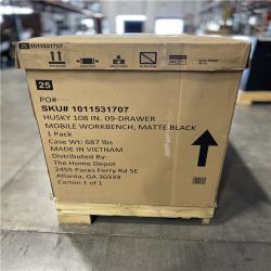 DALLAS LOCATION - Husky 108 in. W x 24 in. D 9-Drawer Heavy-Duty Mobile Workbench with Stainless Steel Top in Matte Black