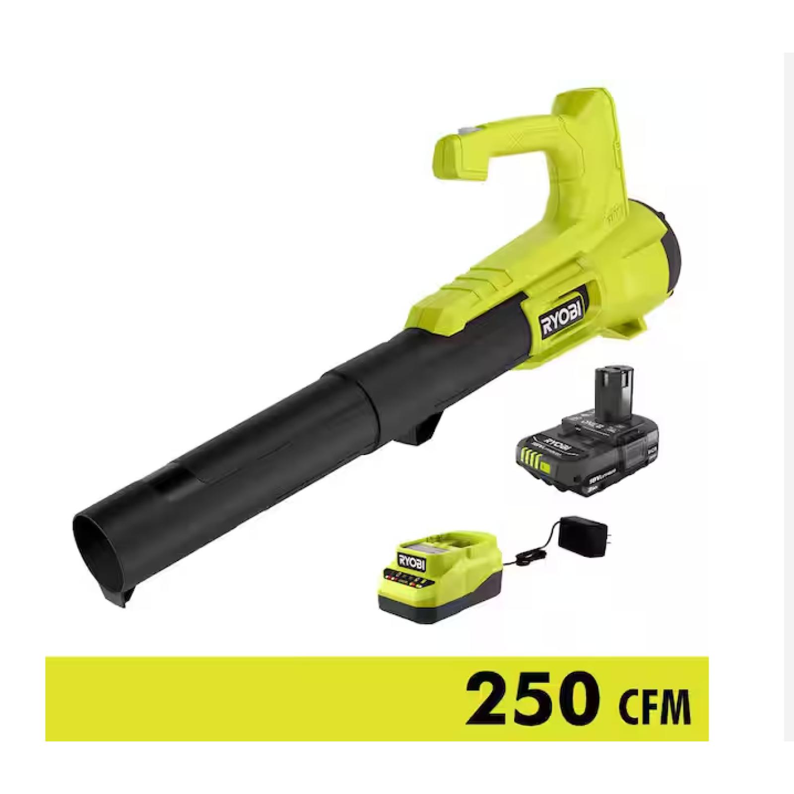 NEW! - RYOBI ONE+ 18V 90 MPH 250 CFM Cordless Battery Leaf Blower/Sweeper with 2.0 Ah Battery and Charger