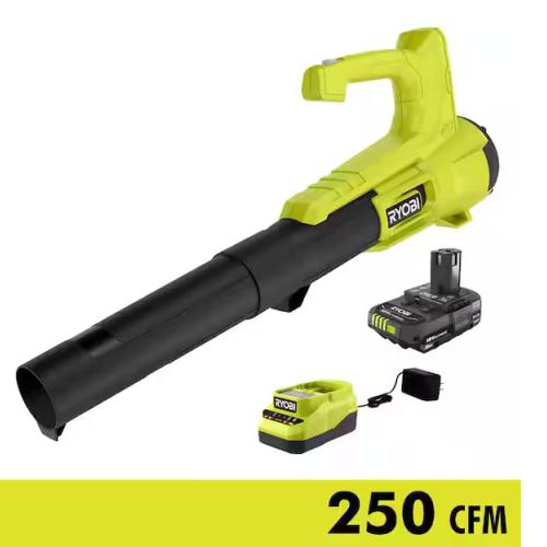 NEW! - RYOBI ONE+ 18V 90 MPH 250 CFM Cordless Battery Leaf Blower/Sweeper with 2.0 Ah Battery and Charger