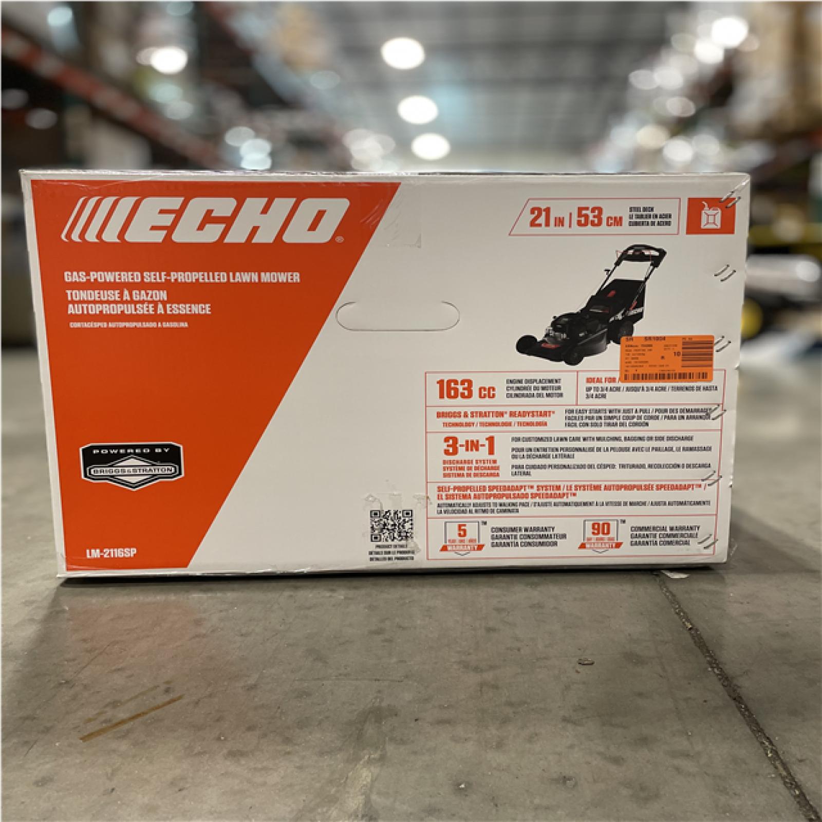 DALLAS LOCATION-NEW! ECHO 21 in. 163 cc Briggs and Stratton Gas 3-in-1 One Blade RWD Self-Propelled Walk Behind Lawn Mower