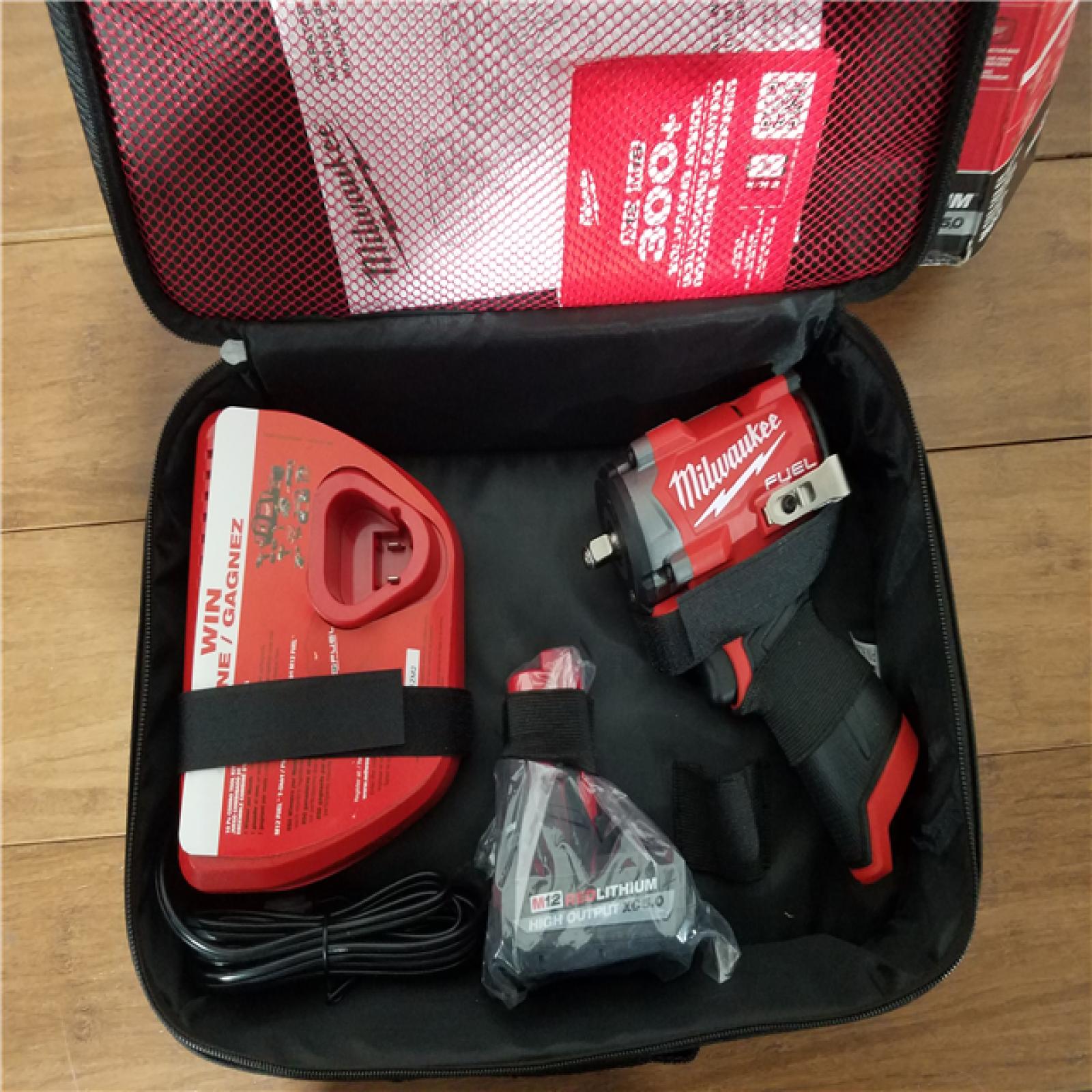 California NEW Milwaukee 3/8 Stubby Impact Wrench Kit  Includes (1) Battery  Charger and Bag