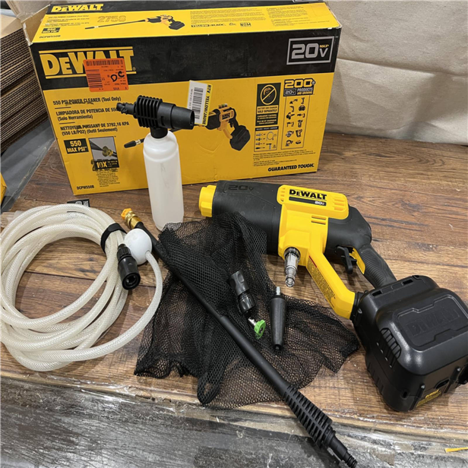 AS-IS Dewalt 20V 550 PSI  1 GPM Cordless Power Cleaner W/ 4 Nozzles Tool-Only DCPW550B