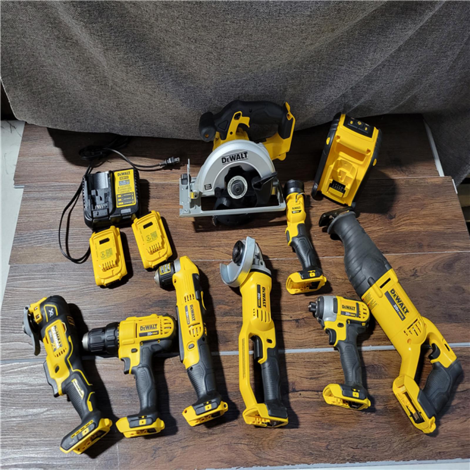 CALIFORNIA AS-IS DEWALT 9-TOOL COMBO KIT(BATTERIES,CHARGER,AND BAGS INCLUDED)