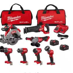 NEW! - Milwaukee M18 FUEL 18V Lithium-Ion Brushless Cordless Combo Kit with Two 5.0 Ah Batteries  1 Charger  2 Tool Bags (7-Tool)