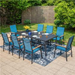 Phoenix NEW PHI VILLA Black 9-Piece Metal Outdoor Patio Dining Set with Slat Rectangle Table and Stackable Aluminum Chairs