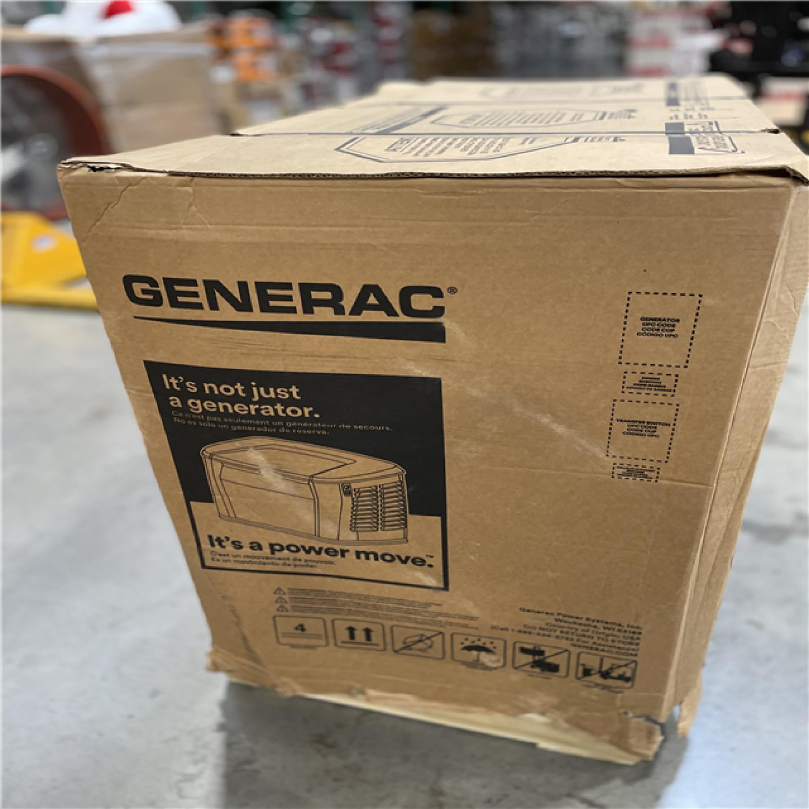 DALLAS LOCATION- AS-IS GENERAC 26 000 Watt Air-Cooled Standby Generator and 200-AMP Transfer Switch