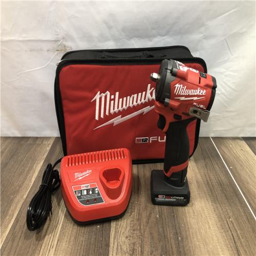 AS-IS Milwaukee FUEL 12V Li-Ion Brushless Cordless Stubby 3/8 in. Impact Wrench Kit