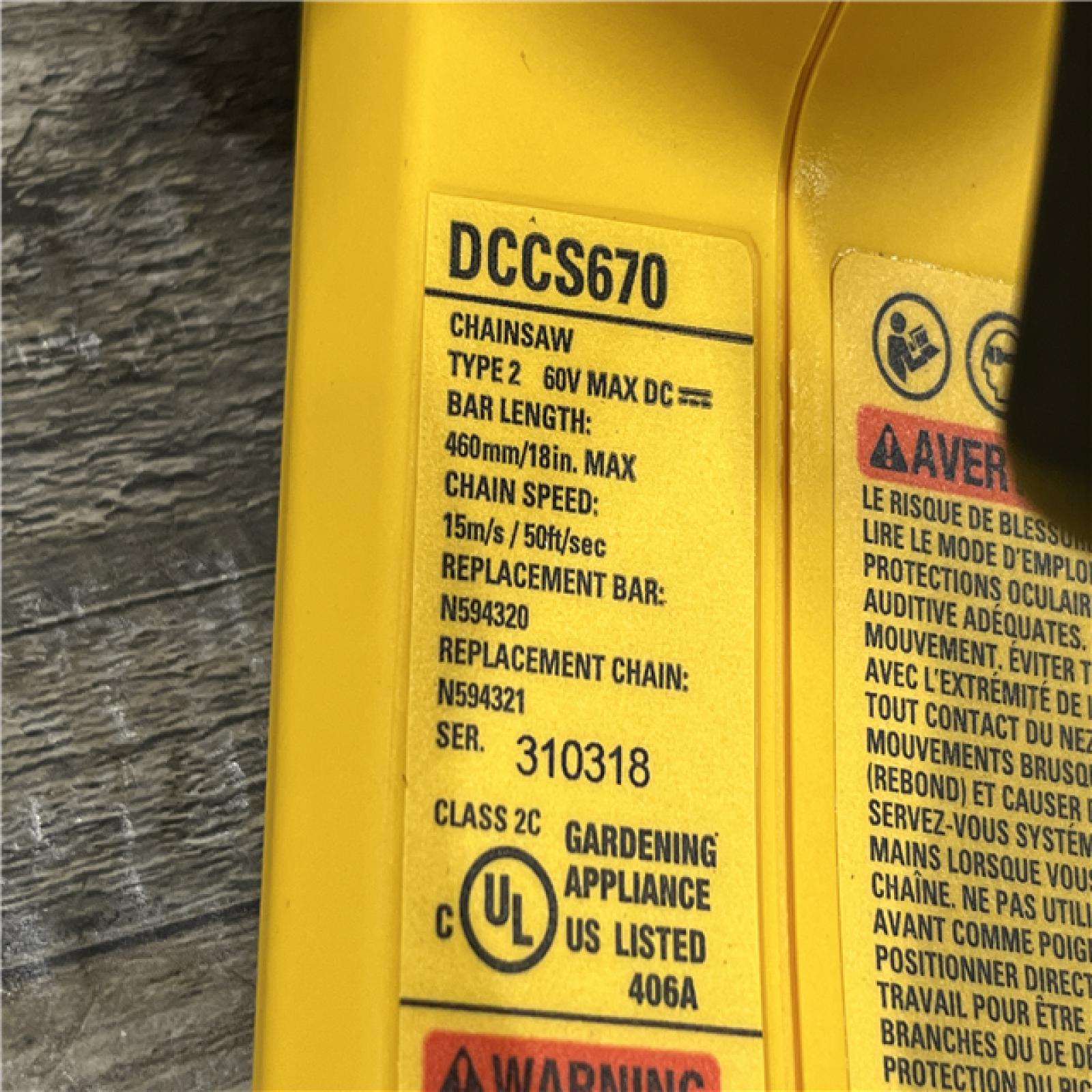 AS-IS DEWALT FLEXVOLT 60V MAX 16in. Brushless Cordless Battery Powered Chainsaw (Tool Only)