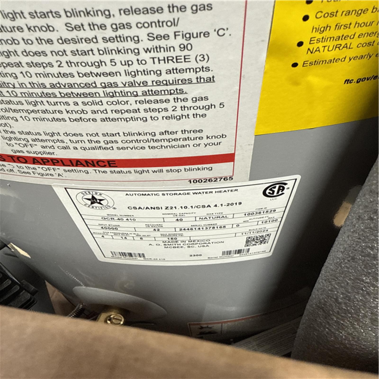 California NEW Rheem 75 Gallons Propane Gas Water Heater & AO Smith ProLine Commercial Grade 40-Gallon Natural Gas Water Heater