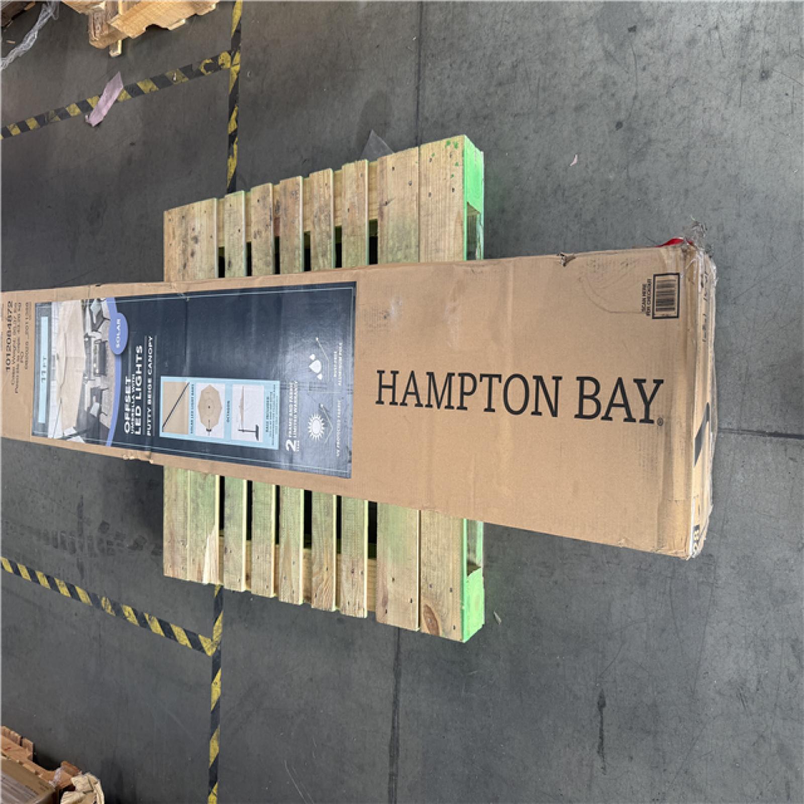 CALIFORNIA AS IS HAMPTON BAY 11FT UMBRELLA WITH SOLAR LED LIGHTS