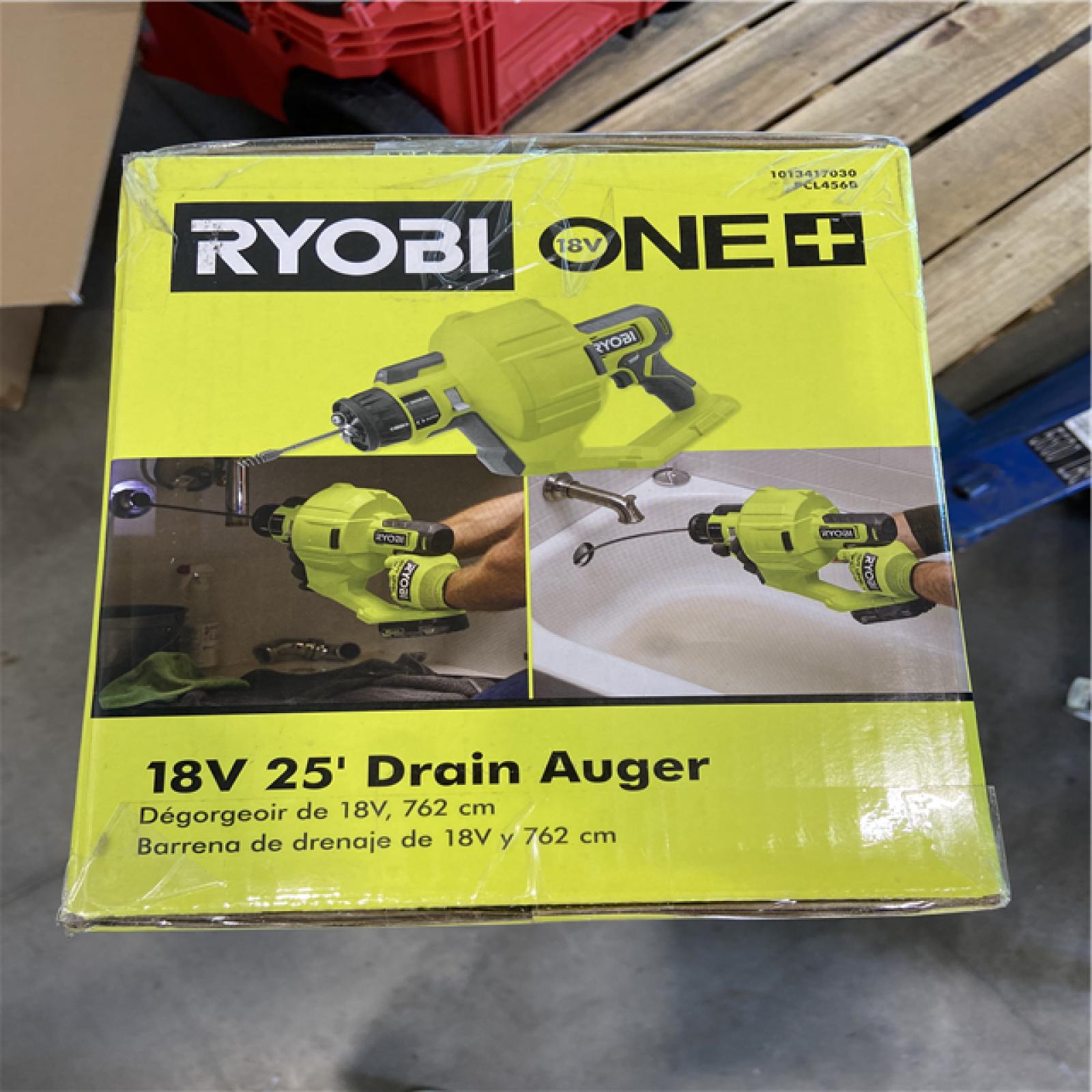 NEW! - RYOBI ONE+ 18V Cordless Drain Auger with 25 ft Cable  LED Light  Auto Feed/Retract  Cable Lock  Enclosed Drum (Tool Only)