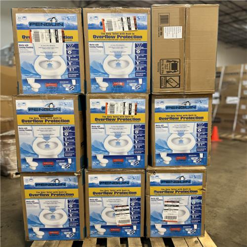 DALLAS LOCATION - Penguin Toilets 2-piece 1.28 GPF Single Flush Round Toilet with Patented Overflow Protection Technology in White with Seat PALLET - (9 UNITS)