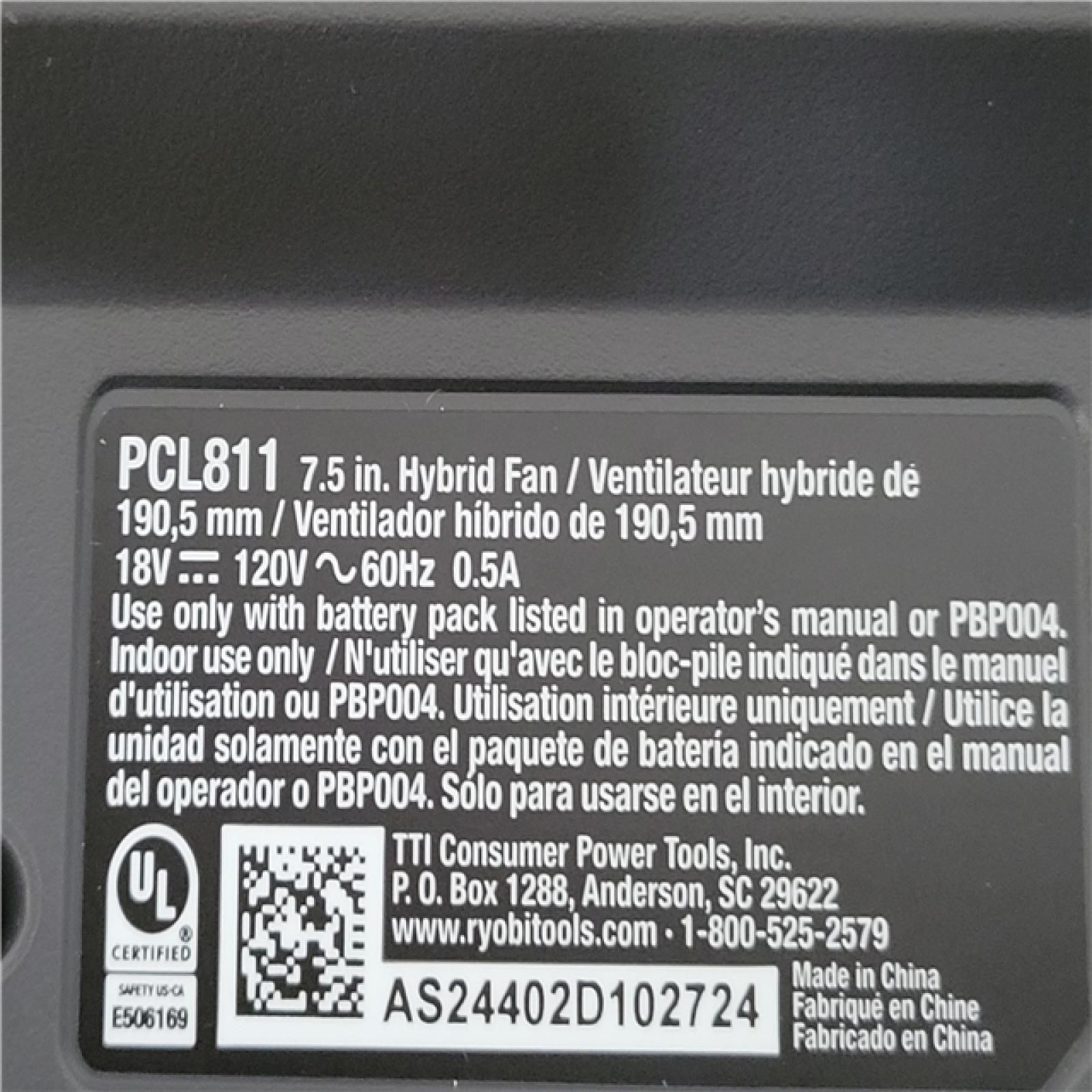 California NEW Ryobi One+ 18V Hybrid 7.5 Fan (Tool Only)