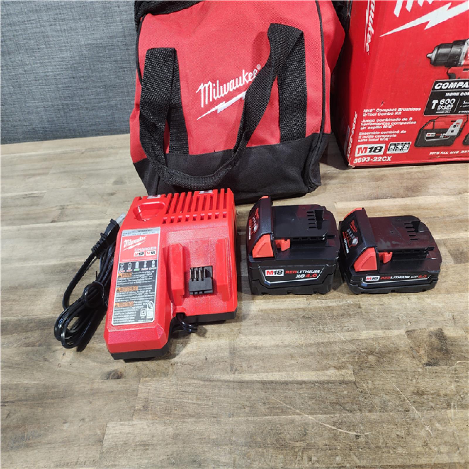 HOUSTON LOCATION - AS-IS M18 18-Volt Lithium-Ion Brushless Cordless Compact Hammer Drill/Impact Combo Kit (2-Tool) with (2) Batteries, Bag