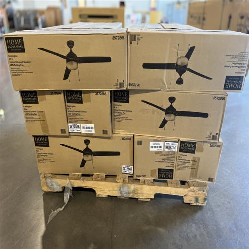 DALLAS LOCATION- Home Decorators Collection Carrington 60 in. Indoor/Outdoor Ceiling Fan with LED Dome Light Kit  Natural Iron with Black Blades PALLET -(18 UNITS)