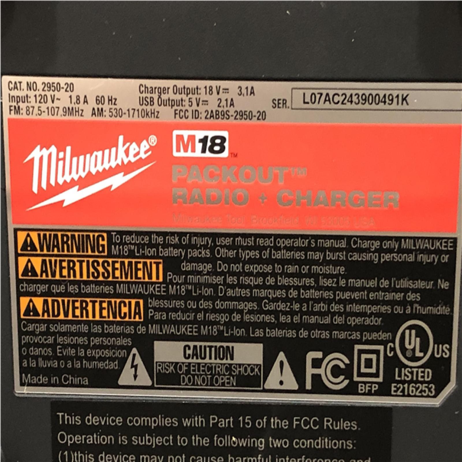 AS-IS Milwaukee Lithium-Ion Cordless PACKOUT Radio/Speaker with Built-In Charger